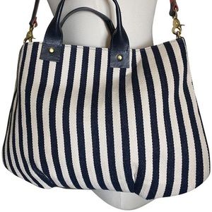 12345678
Clare V. Striped Tote Navy Linen Tote Bag